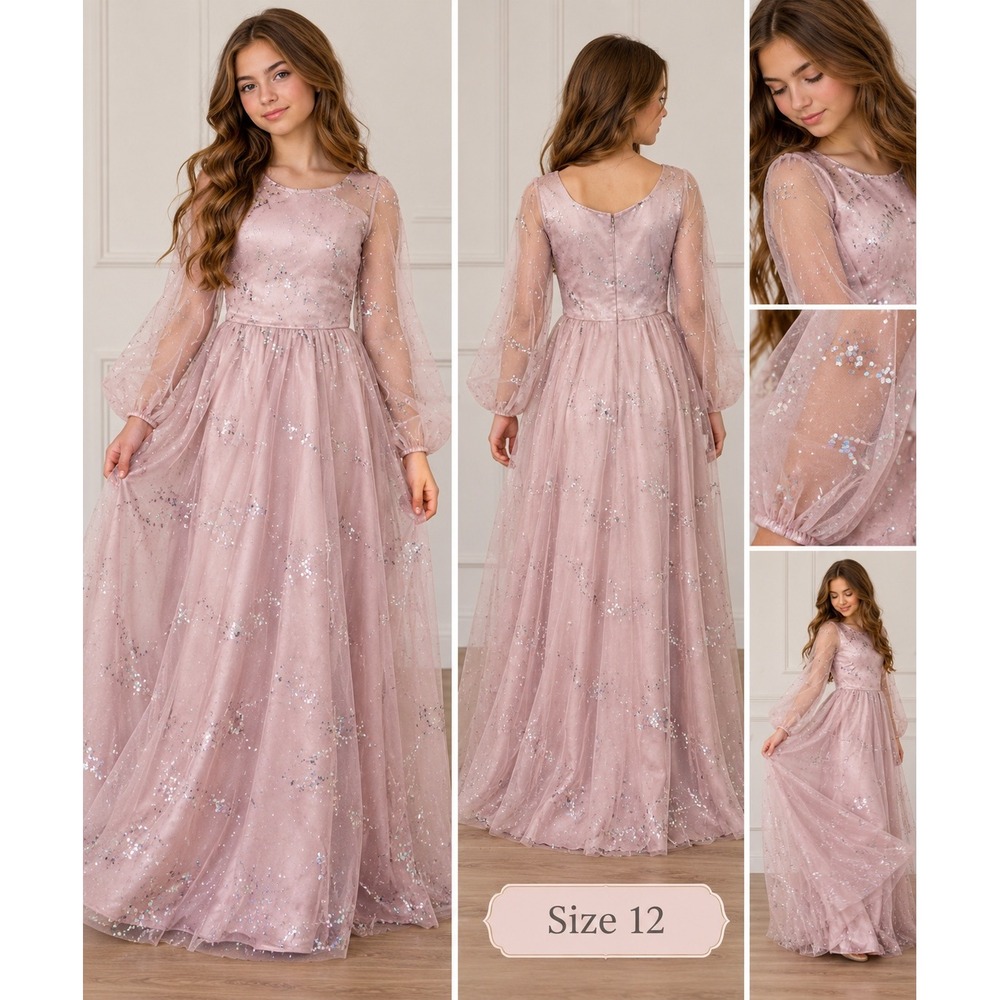 Mia Joy Joyfolie Girls Layla Dress Blush Pink Sequin Tulle Maxi Gown 12 NWT $90